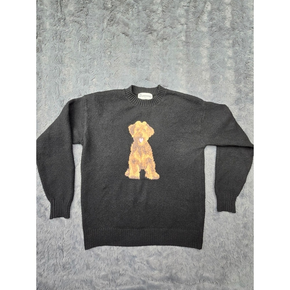 No Boundaries Dog Graphic Crewneck Sweater Black Knit XS 0-2 Long Sleeve Puppy